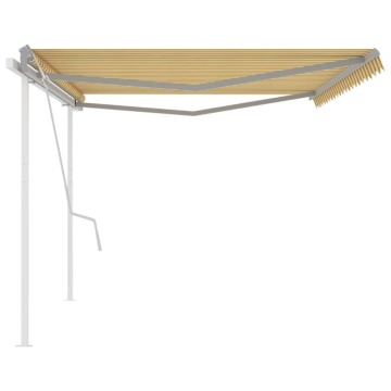 Copertină retractabilă manual, cu stâlpi, galben și alb, 5x3 m - Img 4