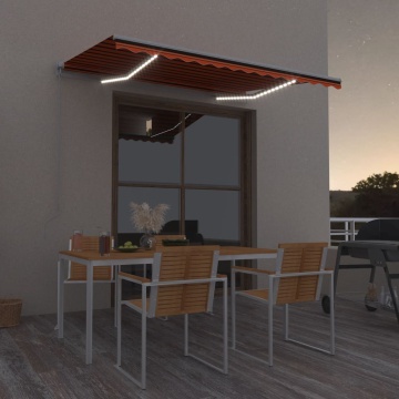 Copertină retractabilă manual LED, portocaliu & maro 300x250 cm - Img 1