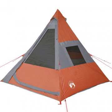 Cort camping 7 persoane gri/portocaliu 350x350x280cm tafta 185T - Img 5