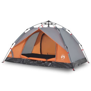 Cort camping cupolă 3 persoane, gri/portocaliu, setare rapidă - Img 2