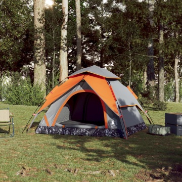Cort camping cupolă 4 persoane, gri/portocaliu, setare rapidă - Img 3