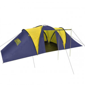 Cort camping material textil, 9 persoane, albastru și galben - Img 3
