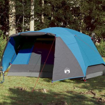 Cort de camping 6 persoane albastru, 412x370x190 cm, tafta 190T - Img 1