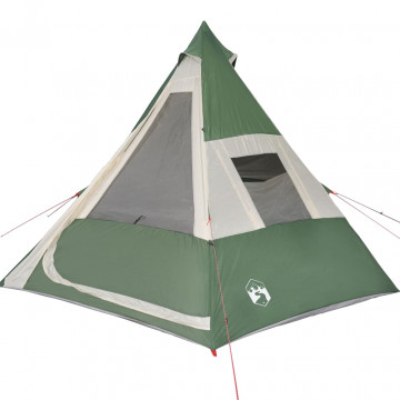 Cort de camping 7 persoane, verde, 350x350x280 cm, tafta 185T - Img 5