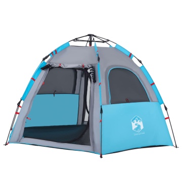 Cort de camping cabană 4 persoane albastru cu eliberare rapidă - Img 8