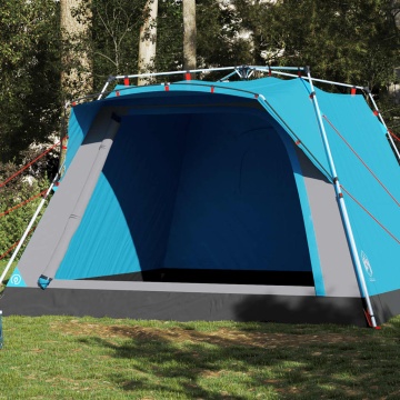 Cort de camping cabană 4 persoane albastru cu eliberare rapidă - Img 1