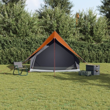 Cort de camping în formă de A pentru 3 persoane, impermeabil, gri și portocaliu - Img 4