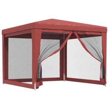 Cort de petrecere cu 4 pereți din plasă, roșu, 3x3 m, HDPE - Img 2