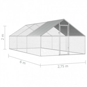 Coteț de exterior pentru păsări, 2,75x6x2 m, oțel galvanizat - Img 6