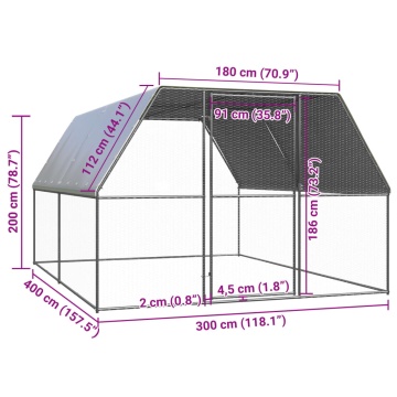 Coteț de păsări pentru exterior, 3x4x2 m, oțel zincat - Img 5