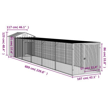 Coteț de pui cu incintă antracit 117x609x123 cm oțel galvanizat - Img 7