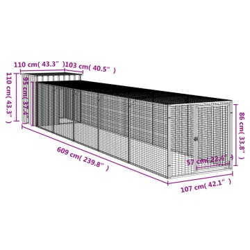 Coteț pui cu incintă gri deschis 110x609x110 cm oțel galvanizat - Img 7