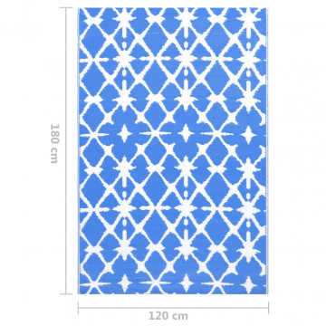 Covor de exterior, albastru/alb, 120x180 cm, PP - Img 6