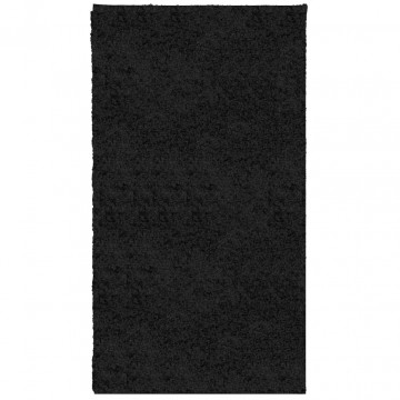 Covor pufos "PAMPLONA" cu fire înalte, negru modern, 60x110 cm - Img 2