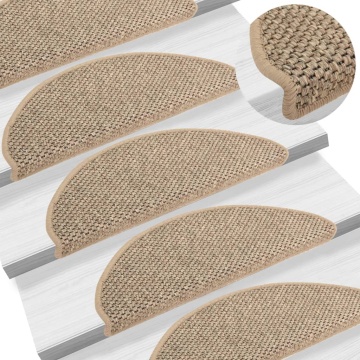Covorașe scări autoadezive, 15 buc. bej închis, 65x21x4cm sisal - Img 1