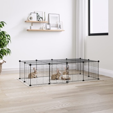 Cușcă animale de companie cu ușă 20 panouri negru 35x35 cm oțel - Img 1
