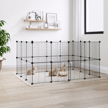 Cușcă animale de companie cu ușă 28 panouri negru 35x35 cm oțel - Img 1