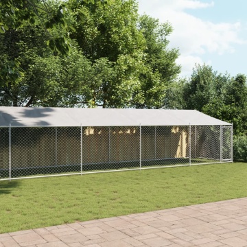Cușcă câini cu acoperiș și ușă, gri, 12x2x2 m, oțel galvanizat - Img 3