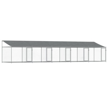 Cușcă câini cu acoperiș și uși, gri, 10x2x2 m, oțel galvanizat - Img 2