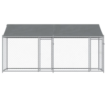 Cușcă câini cu acoperiș și uși, gri, 4x2x2 m, oțel galvanizat - Img 4