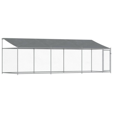 Cușcă câini cu acoperiș și uși, gri, 6x2x2 m, oțel galvanizat - Img 2