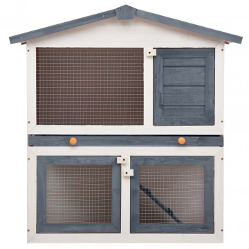 Cușcă de iepuri pentru exterior, 3 uși, gri, lemn - Img 3