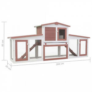 Cușcă exterior pentru iepuri mare maro & alb 204x45x85 cm lemn - Img 6