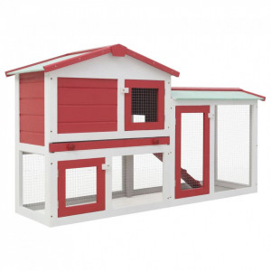 Cușcă exterior pentru iepuri mare roșu&alb 145x45x85 cm lemn - Img 1