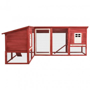 Cușcă iepuri exterior, spațiu de joacă, roșu/alb, lemn de brad - Img 4