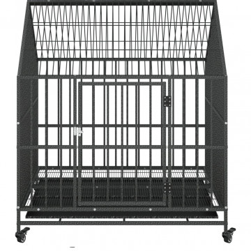 Cușcă pentru câini cu roți, negru, oțel galvanizat - Img 8
