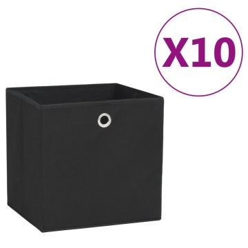 Cutii depozitare, 10 buc., negru, 28x28x28 cm, material nețesut - Img 1