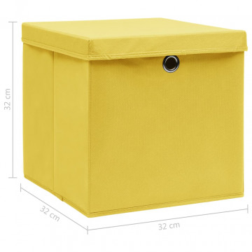 Cutii depozitare cu capac, 10 buc., galben, 32x32x32 cm, textil - Img 5