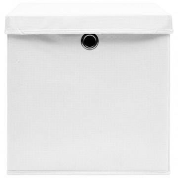Cutii depozitare cu capace, 10 buc., alb, 28x28x28 cm - Img 4