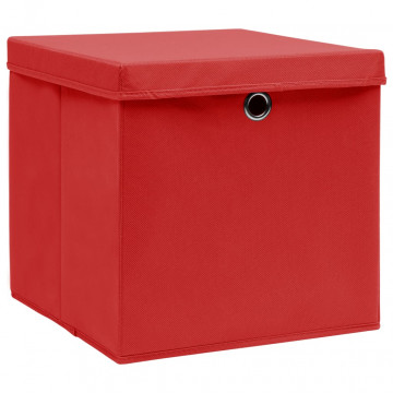 Cutii depozitare cu capace, 10 buc., roșu, 32x32x32 cm, textil - Img 2