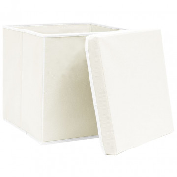 Cutii depozitare cu capace 4 buc. alb, 32x32x32 cm, textil - Img 3