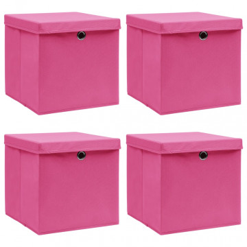 Cutii depozitare cu capace 4 buc. roz, 32x32x32 cm, textil - Img 1
