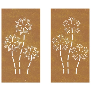 Decor perete grădină 2 buc. 105x55 cm design flori oțel Corten - Img 4