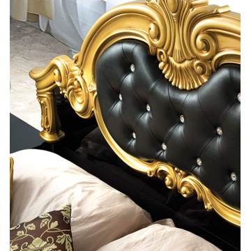 Dormitor Barocco Nero, negru/auriu, pat 160x200 cm, dulap cu 6 usi, comoda, 2 noptiere - Img 2