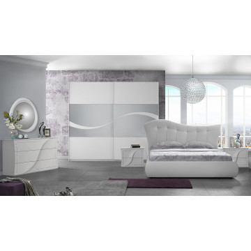 Dormitor Mabel , alb, pat 160x190 cm, dulap cu 2 usi culisante, 2 noptiere, comoda - Img 1