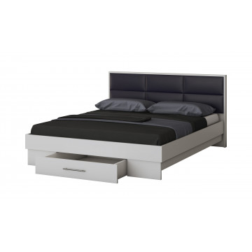Dormitor solano, alb, dulap 120 cm, pat cu tablie tapitata negru 140x200 cm, 2 noptiere, comoda - Img 4