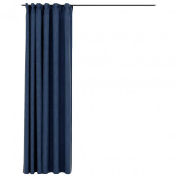 Draperie opacă, aspect de in, albastru, 290x245 cm, cu cârlige - Img 2