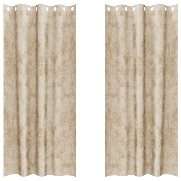 Draperii din catifea 2 buc cu inele Crem 260x140 cm - Img 2