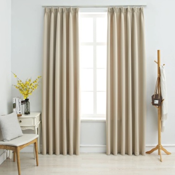 Draperii opace cu cârlige, 2 buc., bej, 140 x 245 cm - Img 1