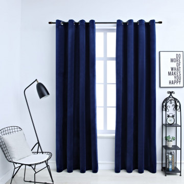 Draperii opace cu inele, 2 buc., albastru, 140x225 cm, catifea - Img 1