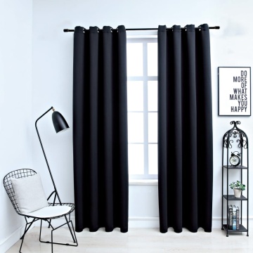 Draperii opace cu inele metalice, 2 buc., negru, 140 x 225 cm - Img 1