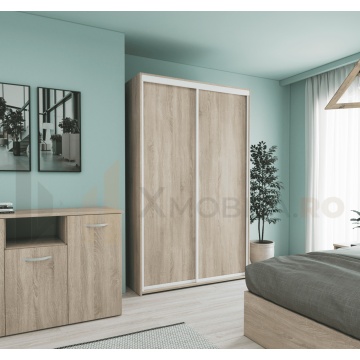 Dressing cu 2 Usi Glisante Sonoma, H200x120x60cm, bara de Umerase si 5 Polite de Depozitare Pal 18 mm - Img 1