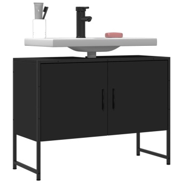 Dulap chiuveta de baie, negru, 80x33x60 cm, lemn compozit - Img 1