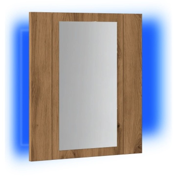 Dulap cu oglindă de baie LED stejar artizanal 40x12x45 cm, lemn - Img 3