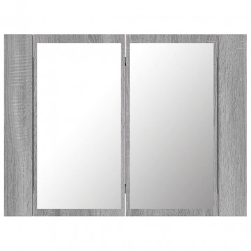 Dulap cu oglindă & LED gri sonoma 60x12x45 cm lemn compozit - Img 7