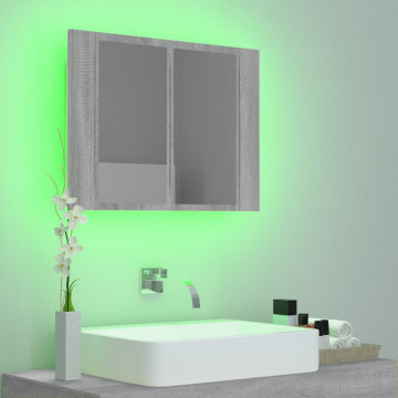 Dulap cu oglindă & LED gri sonoma 60x12x45 cm lemn compozit - Img 8